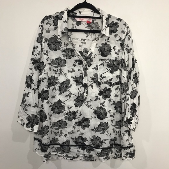 Tops - Millers Women’s Floral Black & White Button Up Shirt Plus Size 18 Excellent Cond